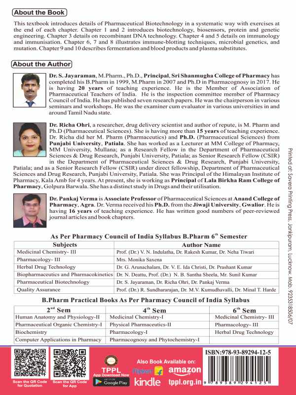 Pharmaceutical Biotechnology Book B.Pharm 6th Semester